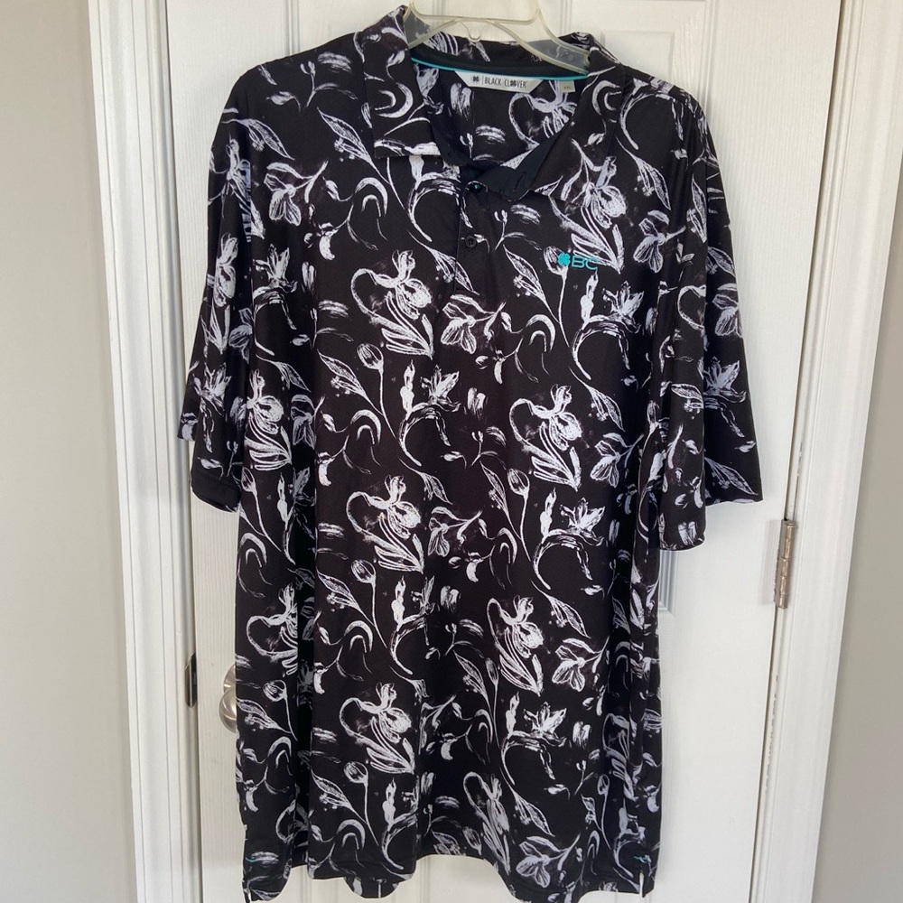 Black Clover Men’s Enzo Black White Floral Polo XXL
